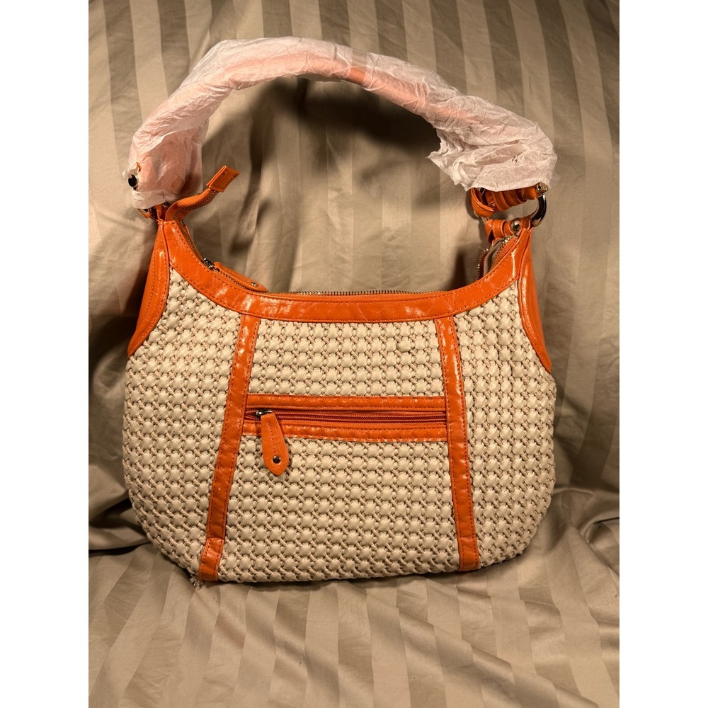 Big Buddha Santa Barbara Woven Hobo Bag Orange Cream Tassel Shoulder Bag
